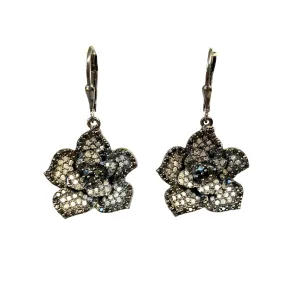 Silver & Black Diamond Flower Earrings