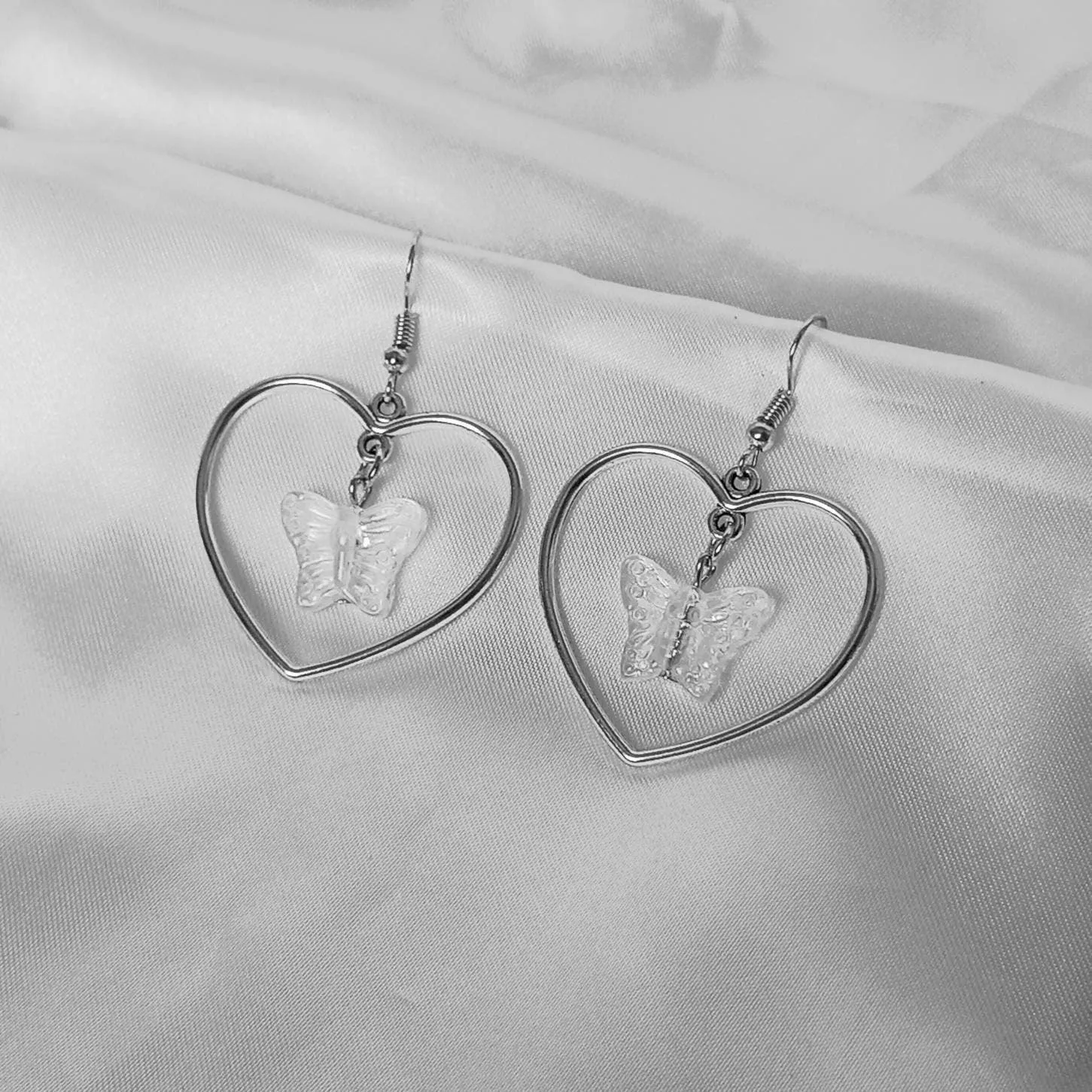 Silver Butterfly Heart Hoop Earrings -Butterfly Earrings,Lightweight Hoop Earrings,Heart Earrings,Silver Earrings,Silver Jewellery In The UK