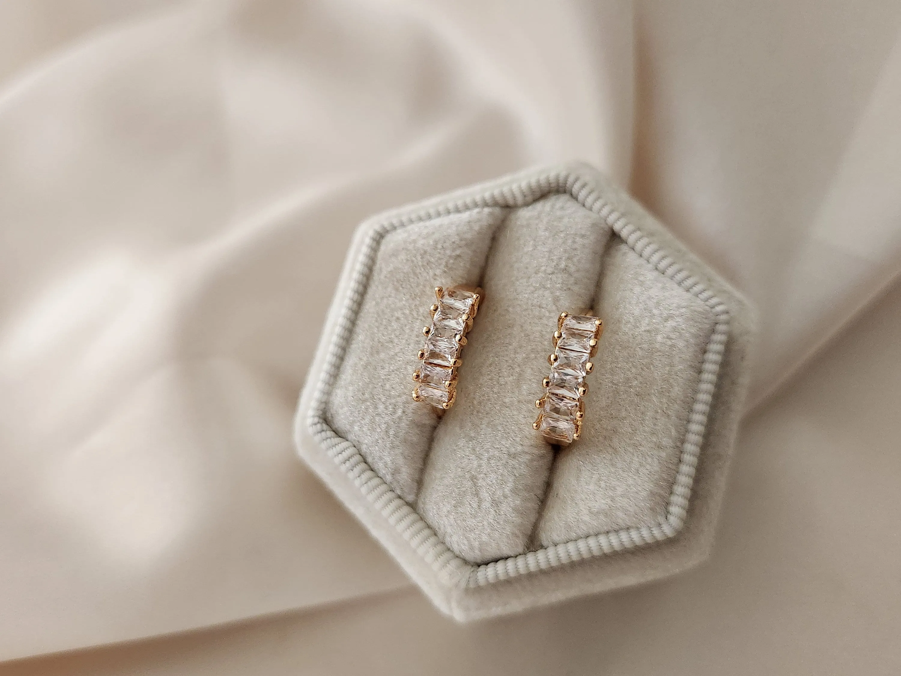 Silver Hoop CZ  Earrings ,Gold Filled Diamond Minimalist Jewelry, Birthday Gift.