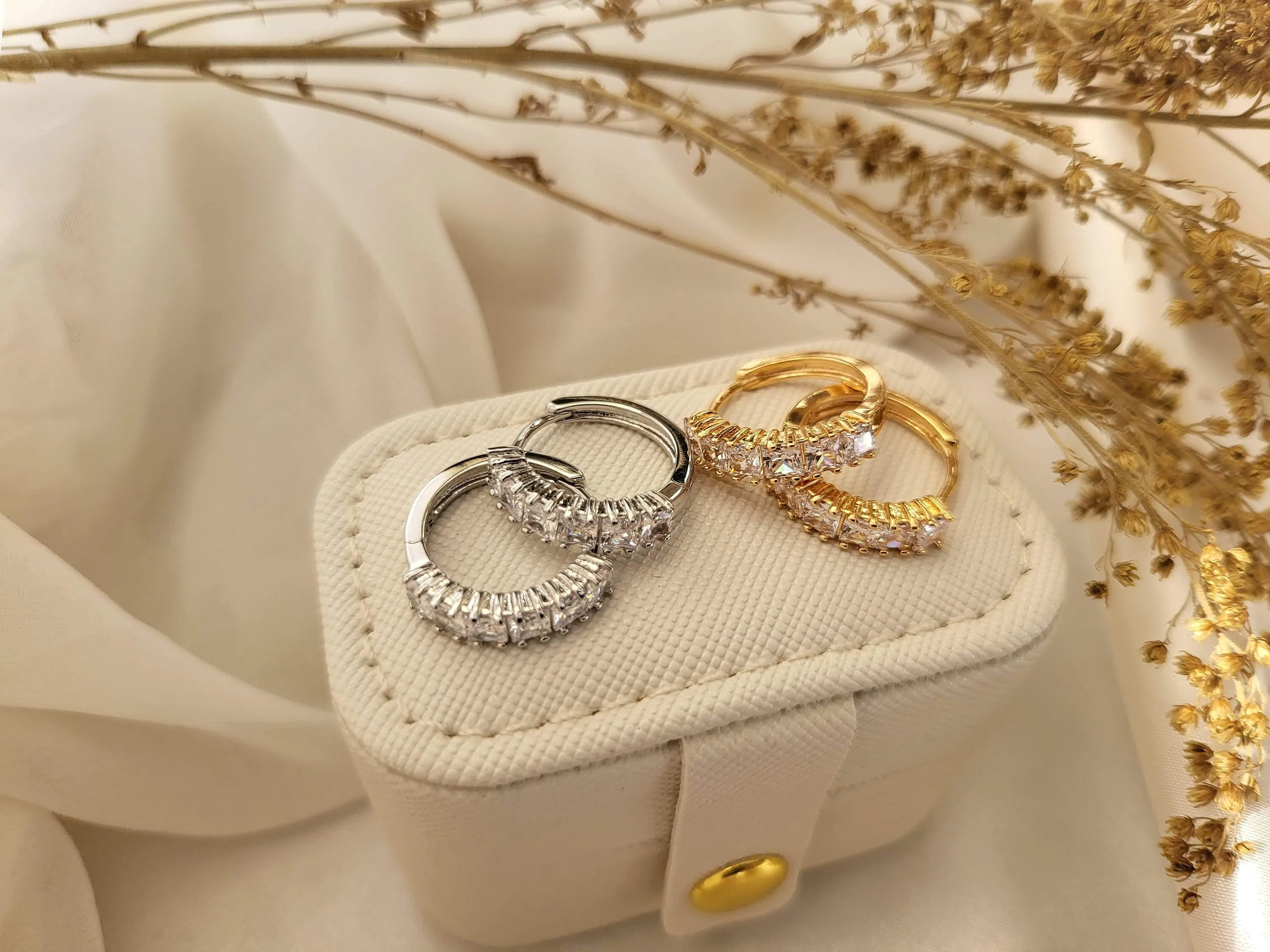Silver Hoop CZ  Earrings ,Gold Filled Diamond Minimalist Jewelry, Birthday Gift.