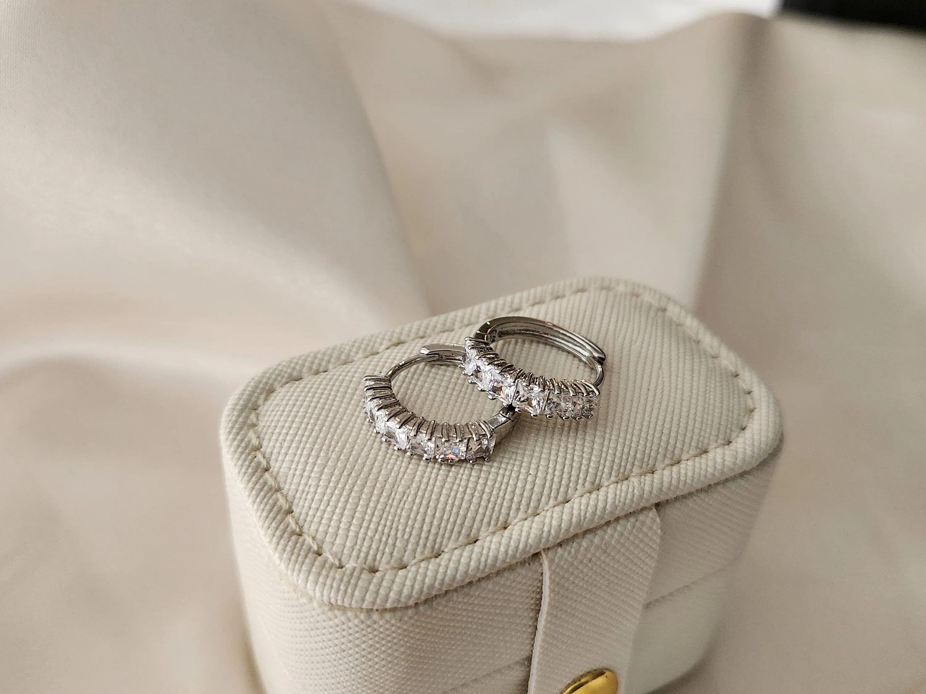 Silver Hoop CZ  Earrings ,Gold Filled Diamond Minimalist Jewelry, Birthday Gift.