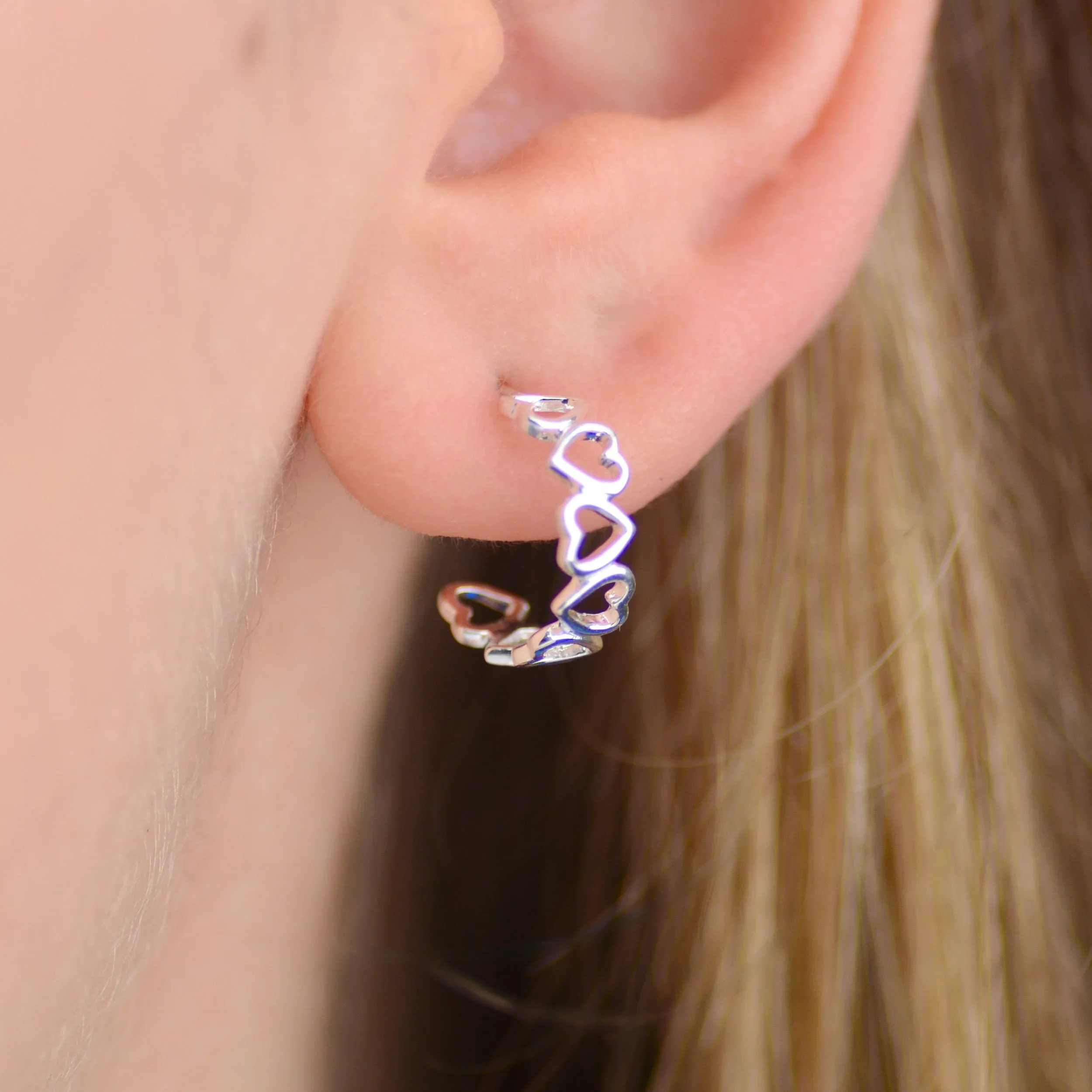 Silver Open Heart Hoop Earrings