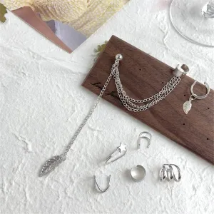 Silver-Plated Leaf & Star Clip Earrings Set