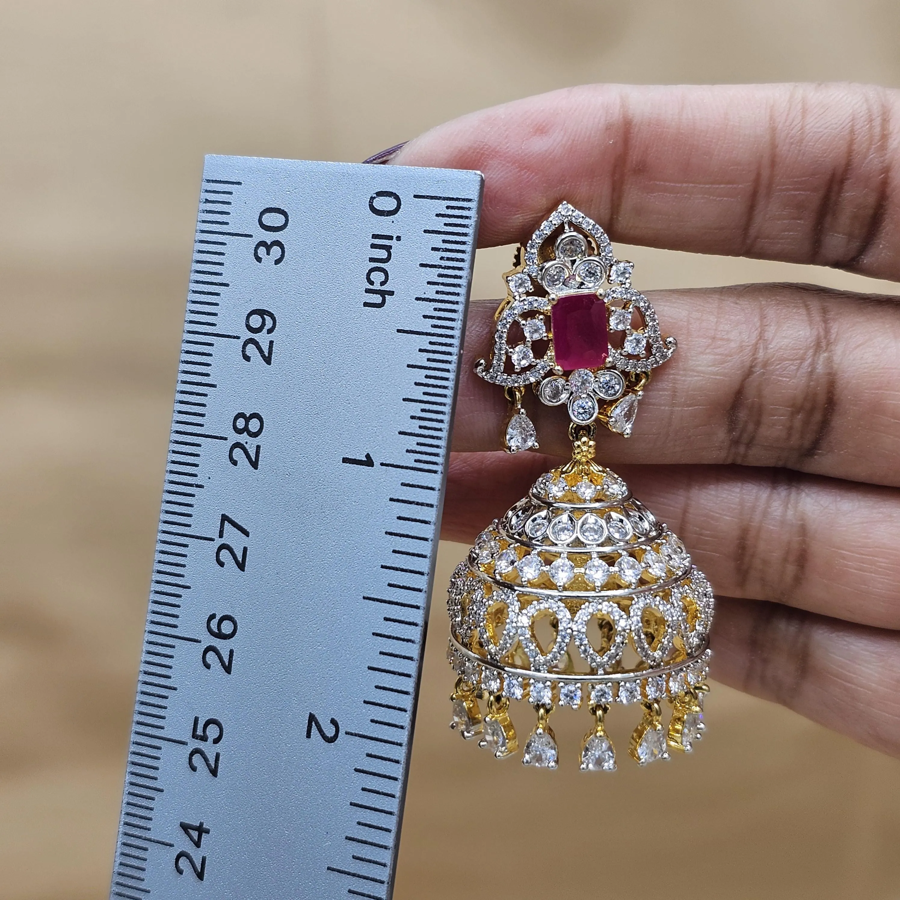 Silver Ruby Jhumka