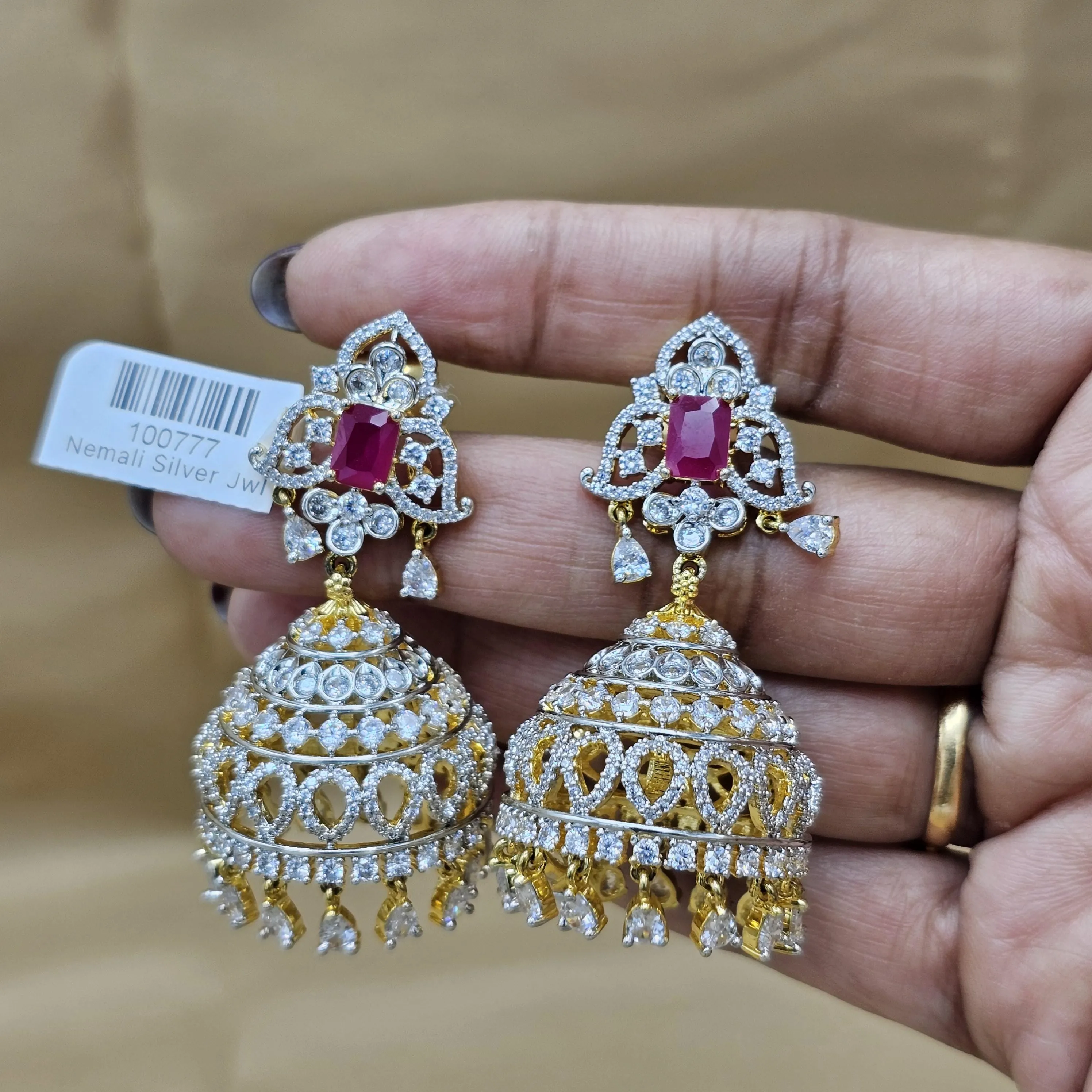 Silver Ruby Jhumka