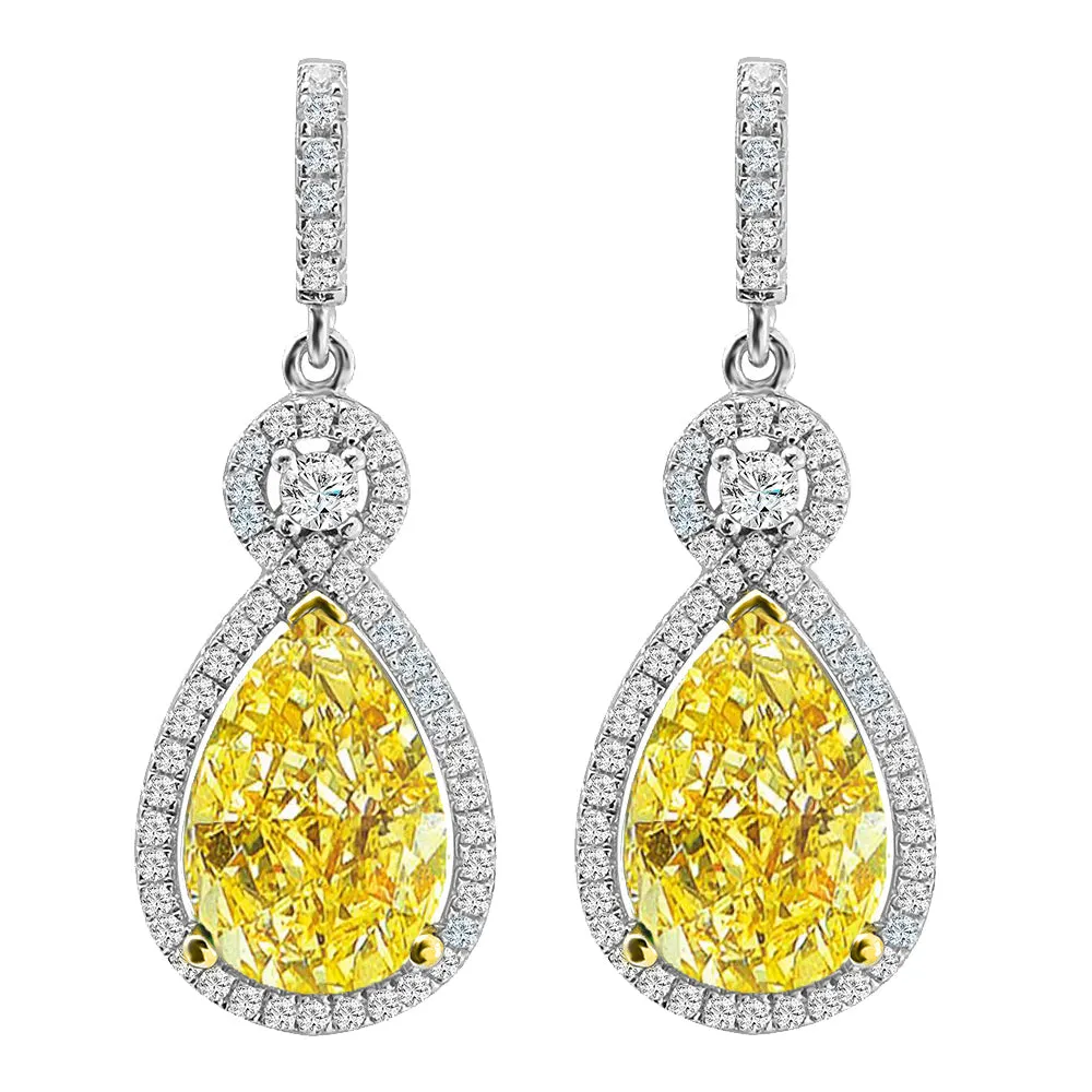 Silver Victorian Fancy Light Yellow Teardrops with 18 KGP Prongs