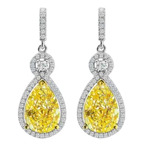 Silver Victorian Fancy Light Yellow Teardrops with 18 KGP Prongs
