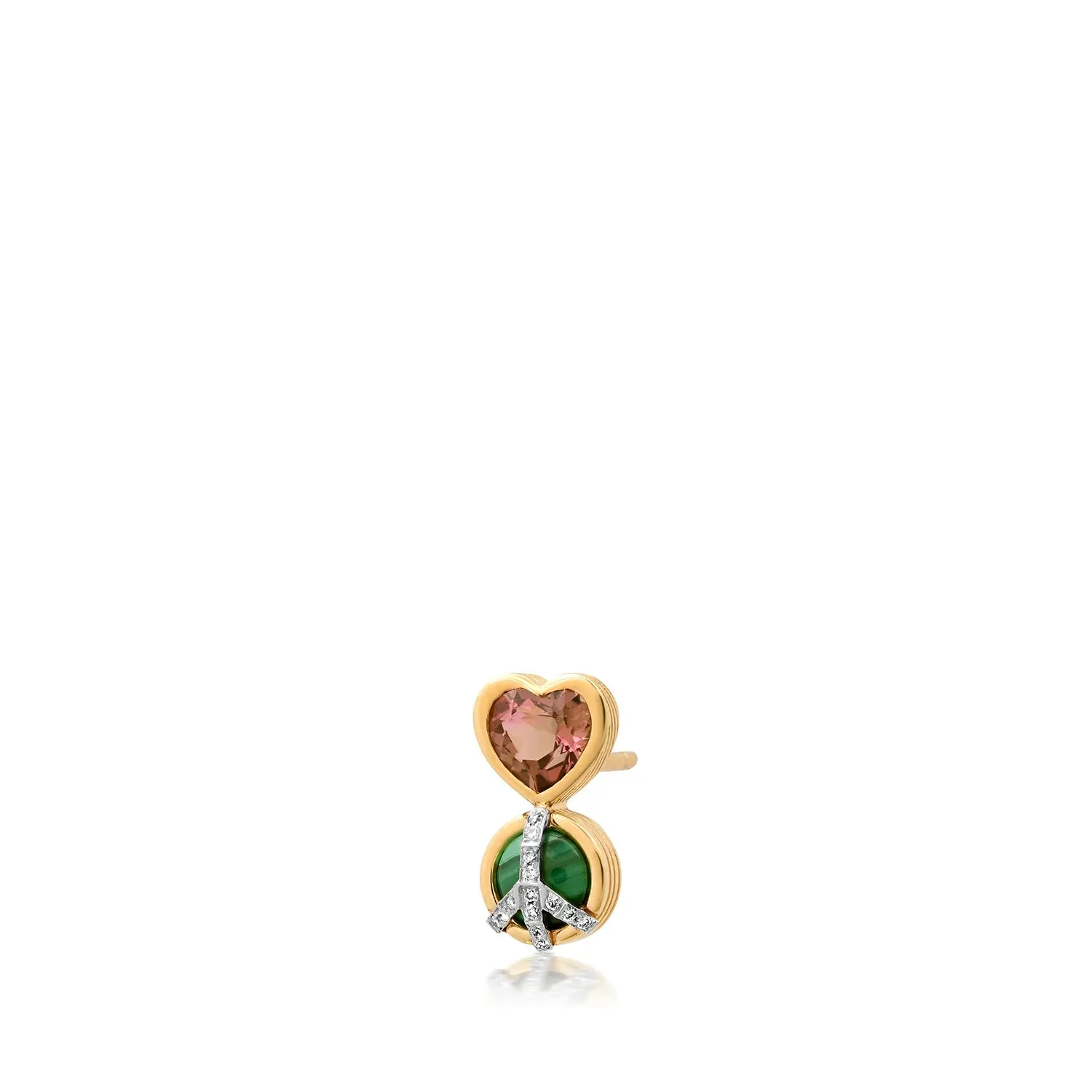 Single Peace & Love Gemstone & Diamond Stud Earrings