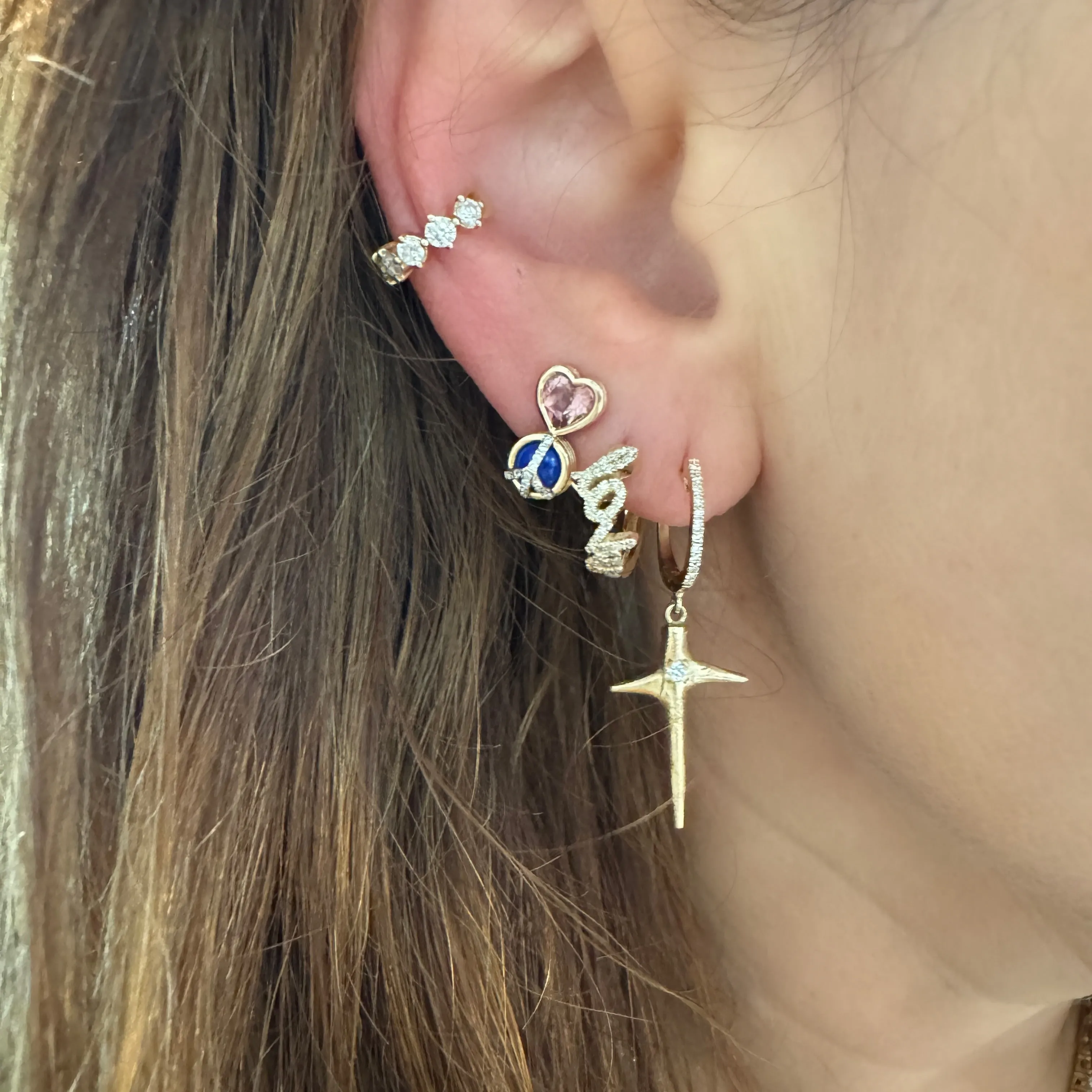 Single Peace & Love Gemstone & Diamond Stud Earrings