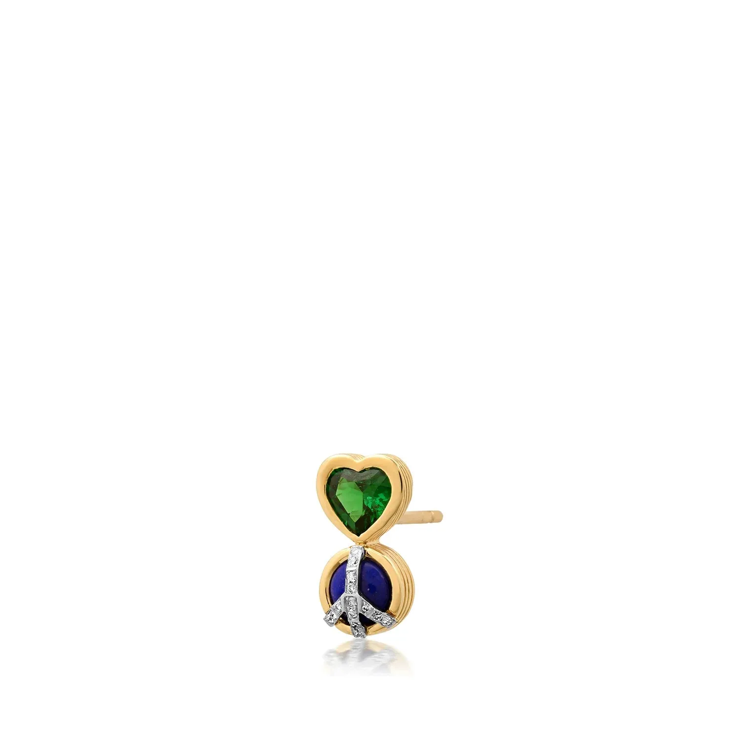 Single Peace & Love Gemstone & Diamond Stud Earrings