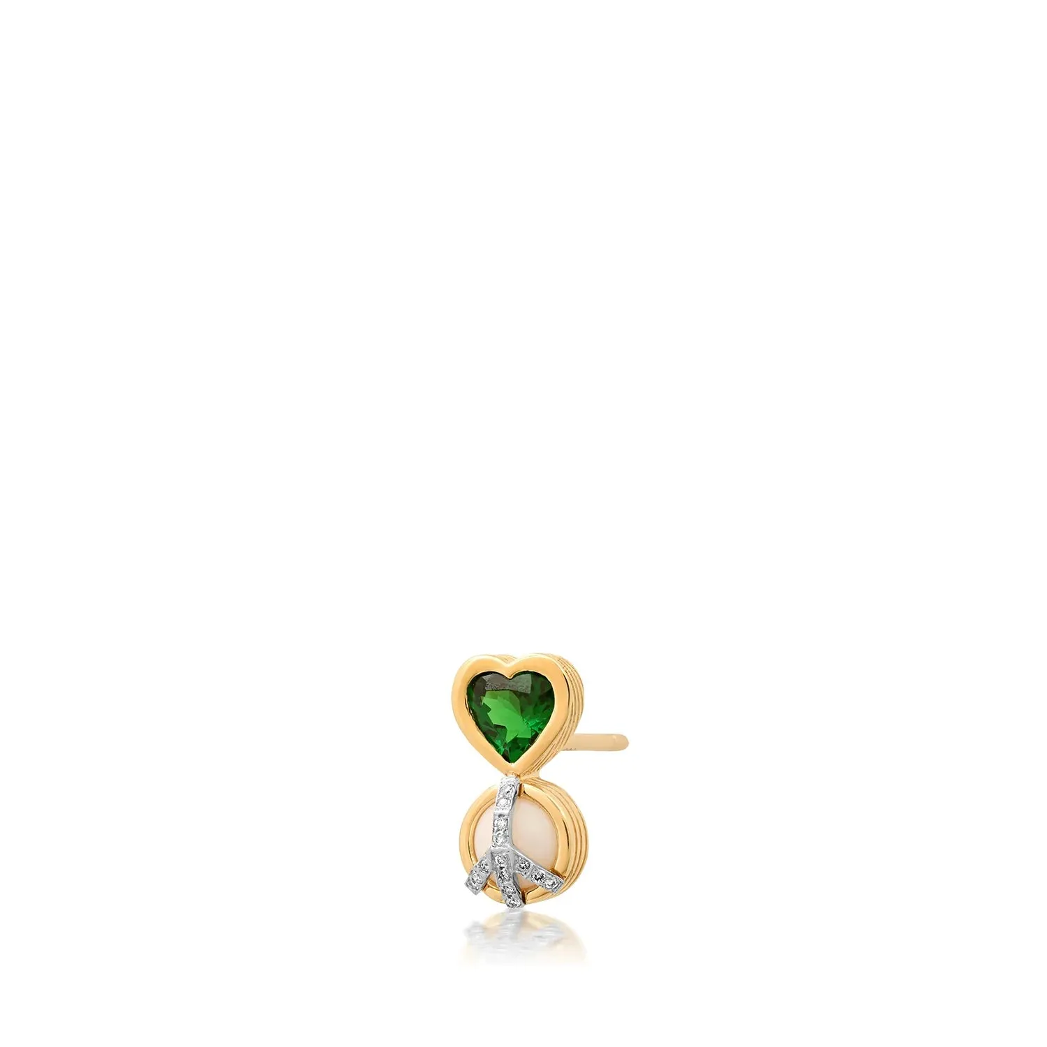 Single Peace & Love Gemstone & Diamond Stud Earrings