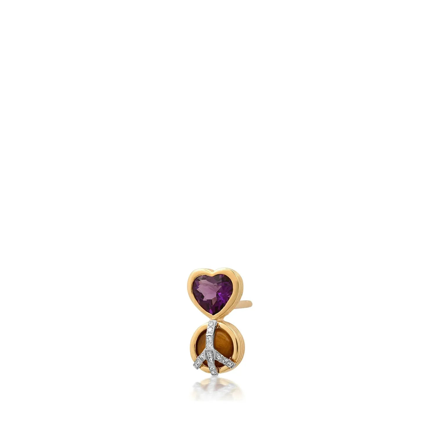 Single Peace & Love Gemstone & Diamond Stud Earrings