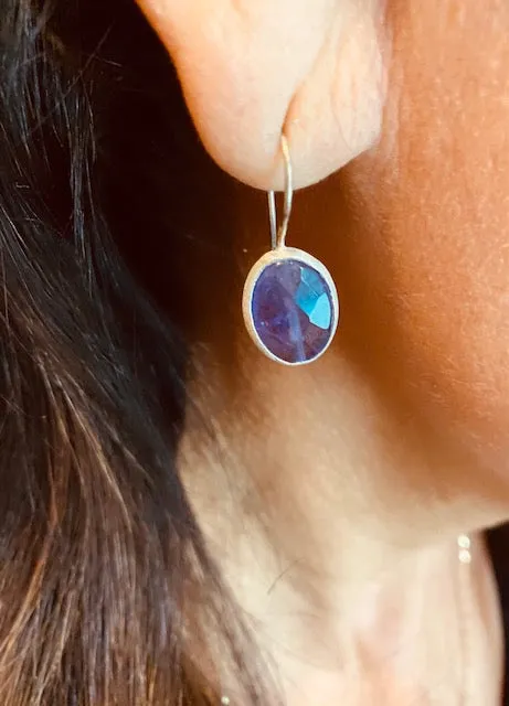 Single Stone Small Amethyst Stone Silver Earrings (available in oval ONLY)