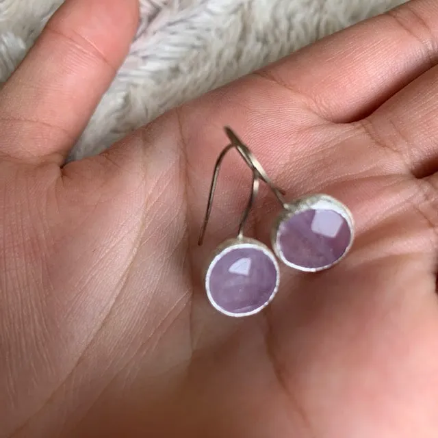 Single Stone Small Amethyst Stone Silver Earrings (available in oval ONLY)