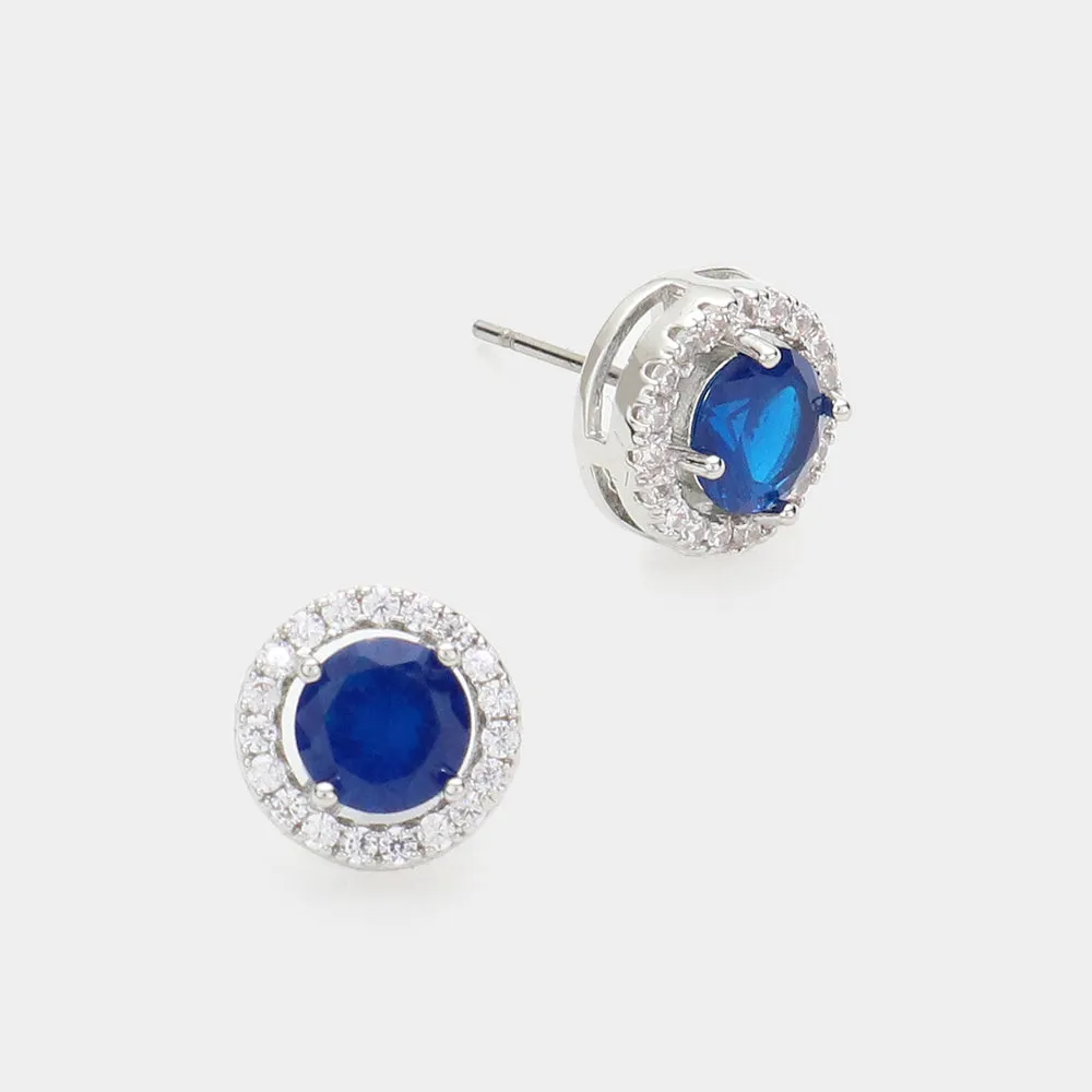 Small 14K Dipped Sapphire CZ Stud Earrings | Earrings for Little Girls | 614784