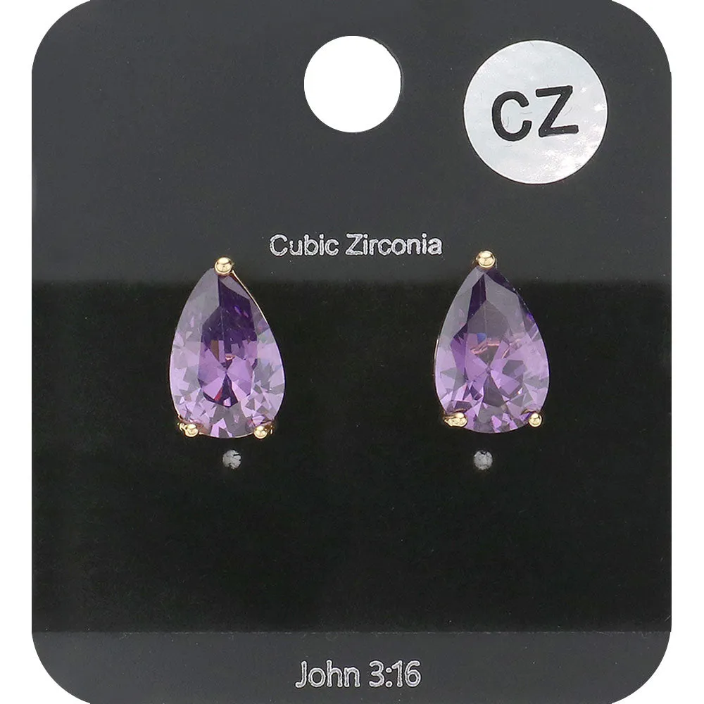 Small Amethyst Teardrop Stud Earrings on Gold |  610181
