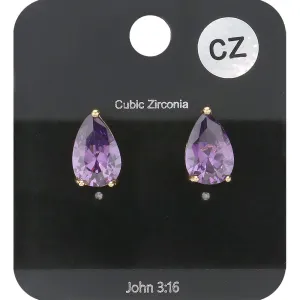 Small Amethyst Teardrop Stud Earrings on Gold |  610181