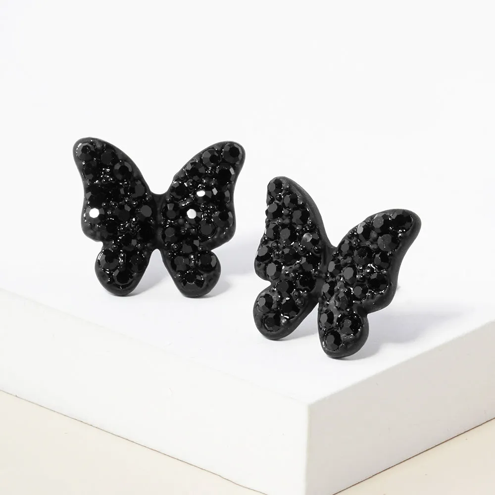 Small Black Rhinestone Butterfly Stud Pageant Earrings | Crystal Earrings for Little Girls | 152175