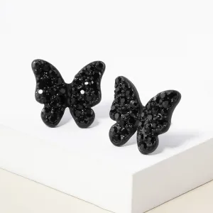 Small Black Rhinestone Butterfly Stud Pageant Earrings | Crystal Earrings for Little Girls | 152175
