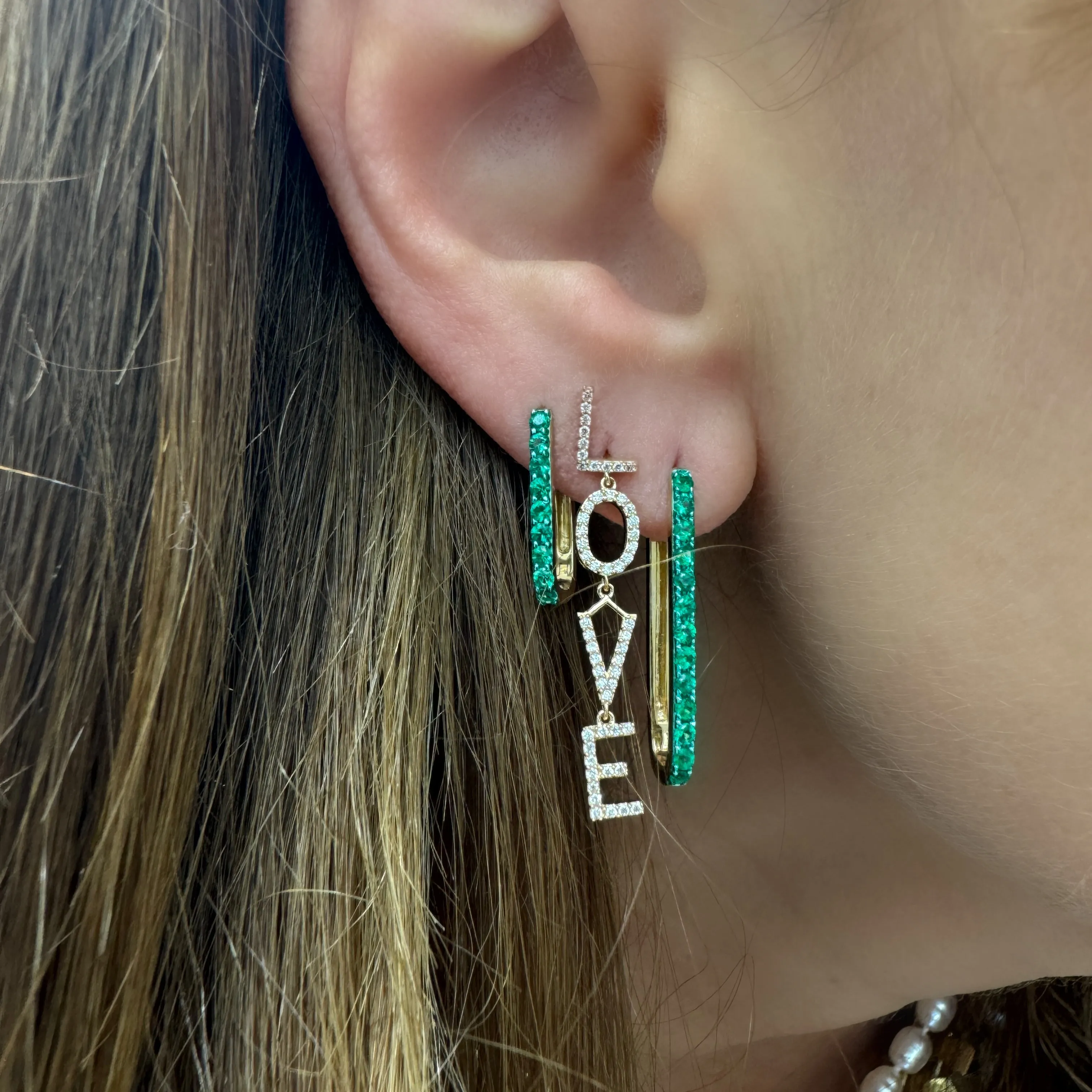 Small or Large Elongated Electroplated Emerald Hoop Earrings