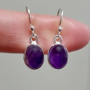 Small Oval Amethyst 925 Sterling Silver Earrings, E7A