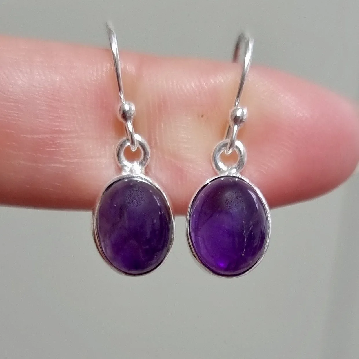 Small Oval Amethyst 925 Sterling Silver Earrings, E7A