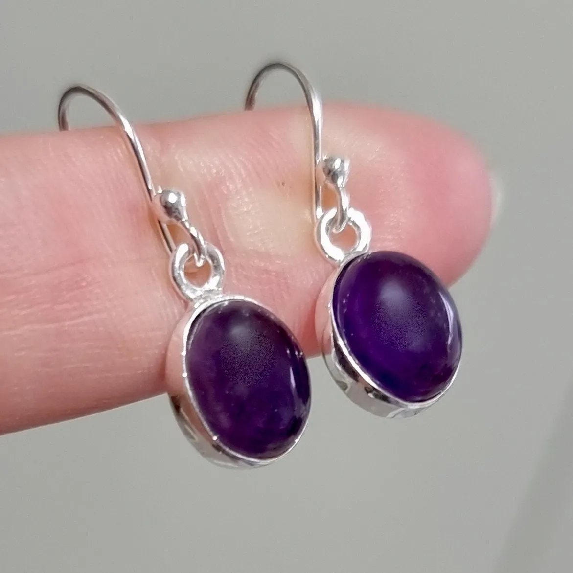 Small Oval Amethyst 925 Sterling Silver Earrings, E7A