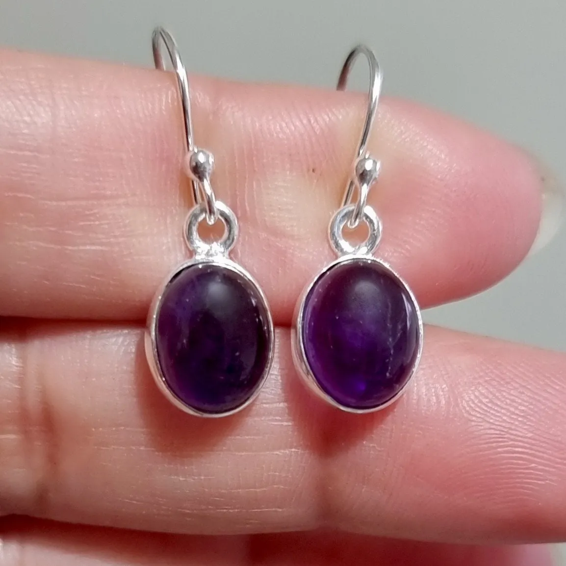 Small Oval Amethyst 925 Sterling Silver Earrings, E7A