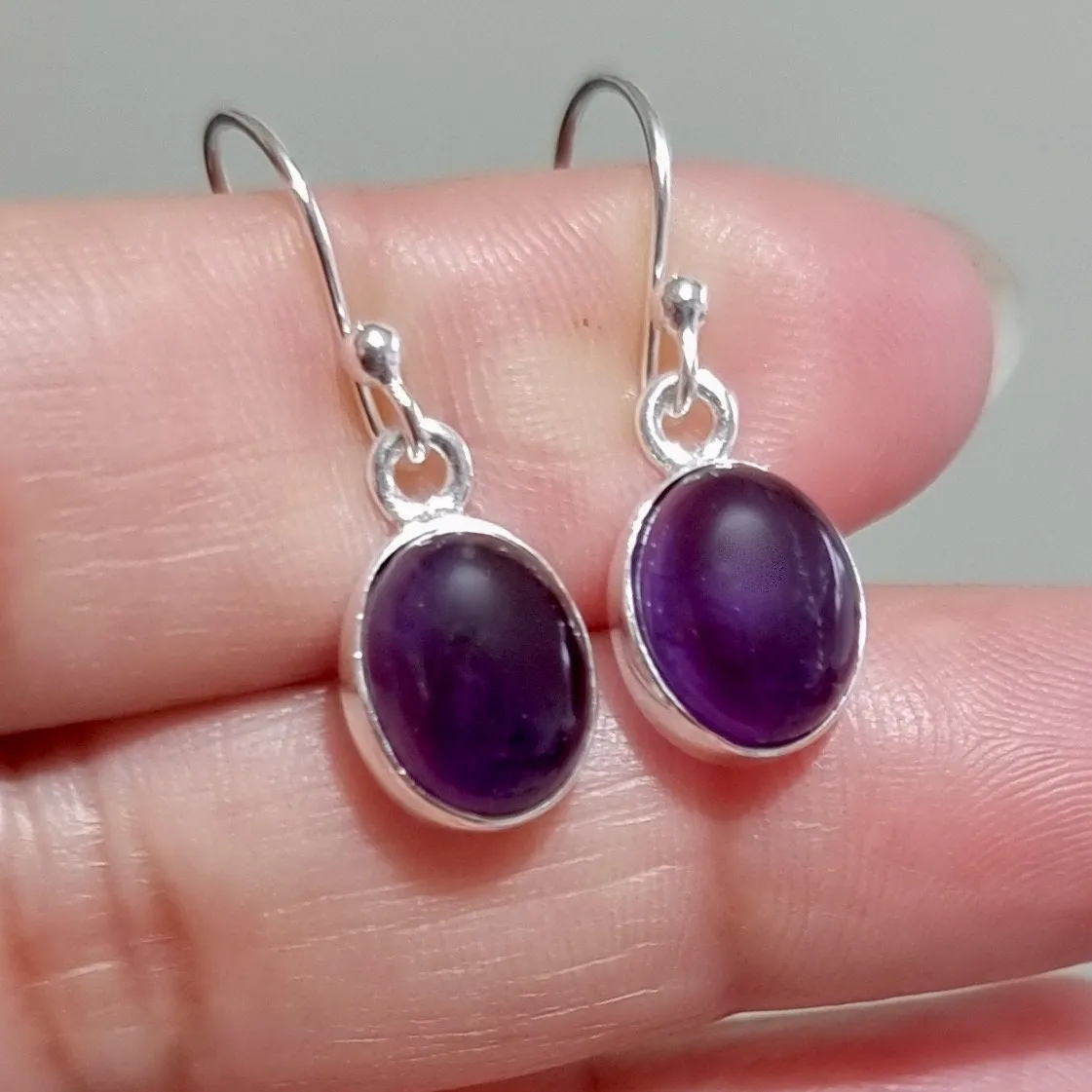 Small Oval Amethyst 925 Sterling Silver Earrings, E7A