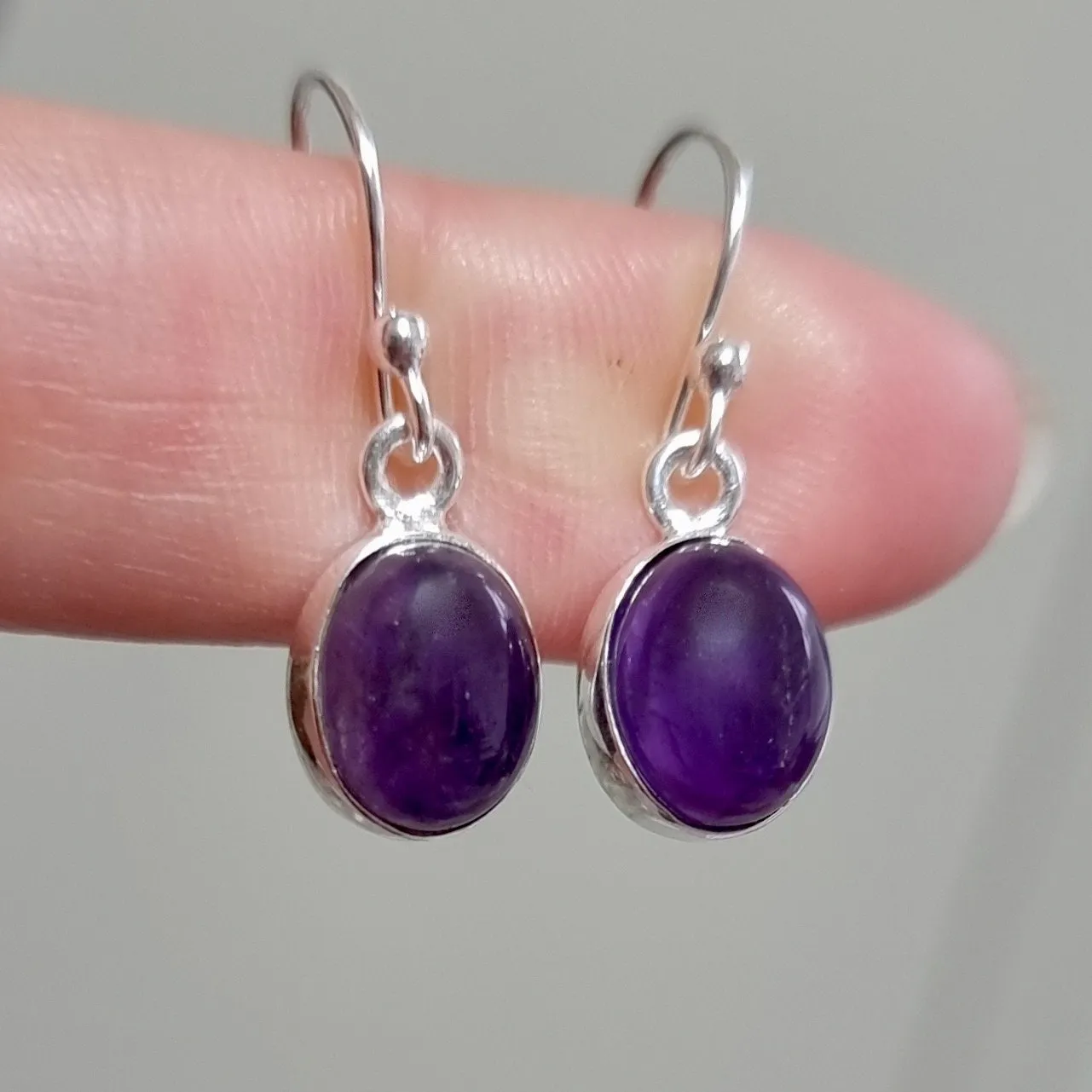 Small Oval Amethyst 925 Sterling Silver Earrings, E7A