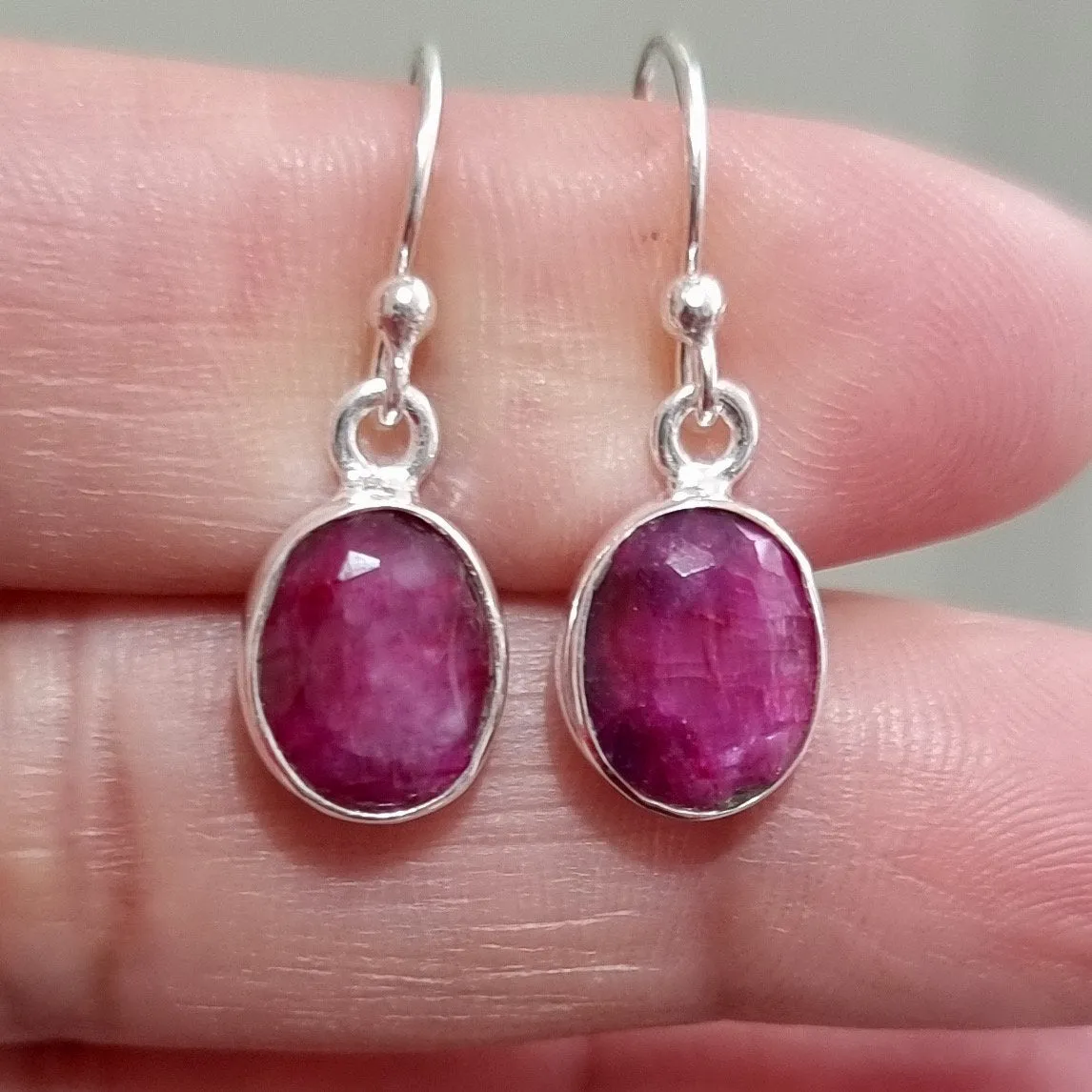 Small Oval Ruby 925 Sterling Silver Earrings, E7R