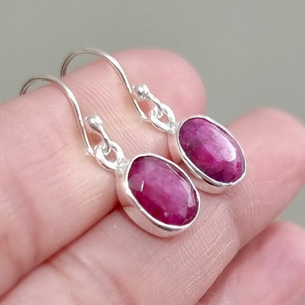 Small Oval Ruby 925 Sterling Silver Earrings, E7R