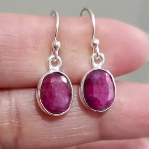 Small Oval Ruby 925 Sterling Silver Earrings, E7R
