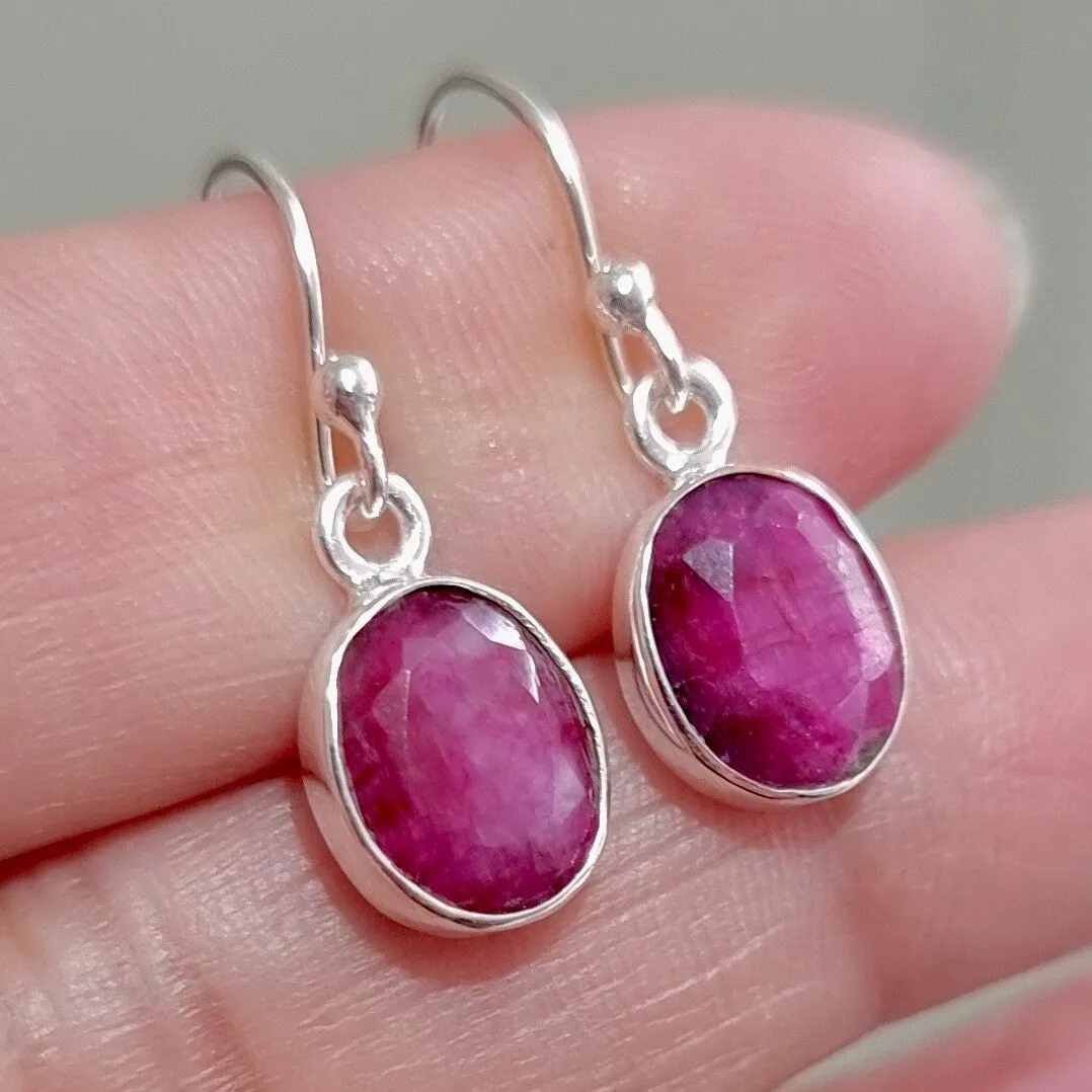 Small Oval Ruby 925 Sterling Silver Earrings, E7R