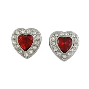 Small Red Crystal Heart with Clear Crystals Pierced Earring - DRSN523E