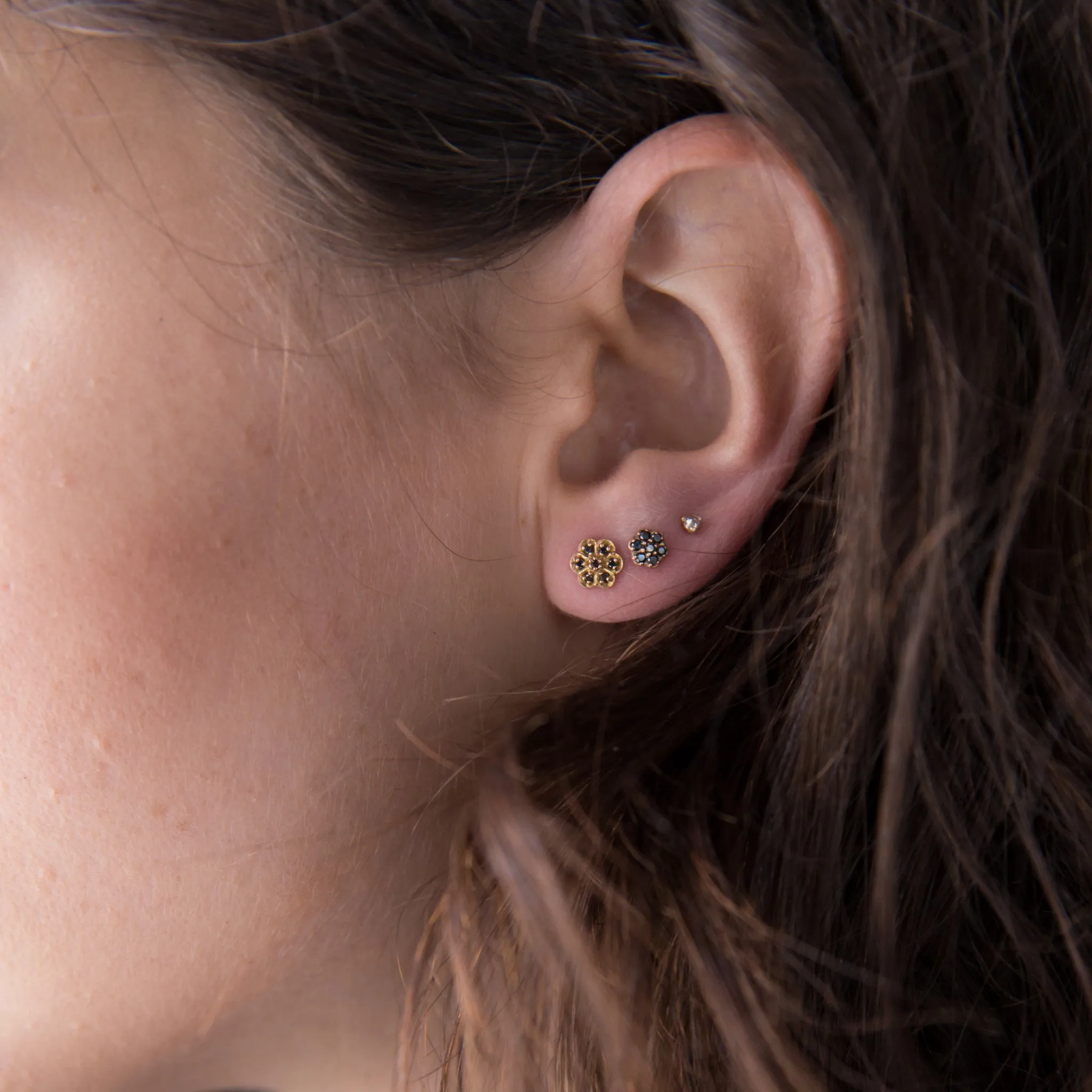 small rosette black diamond studs