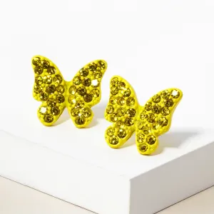 Small Yellow Rhinestone Butterfly Stud Pageant Earrings | Crystal Earrings for Little Girls | 152191