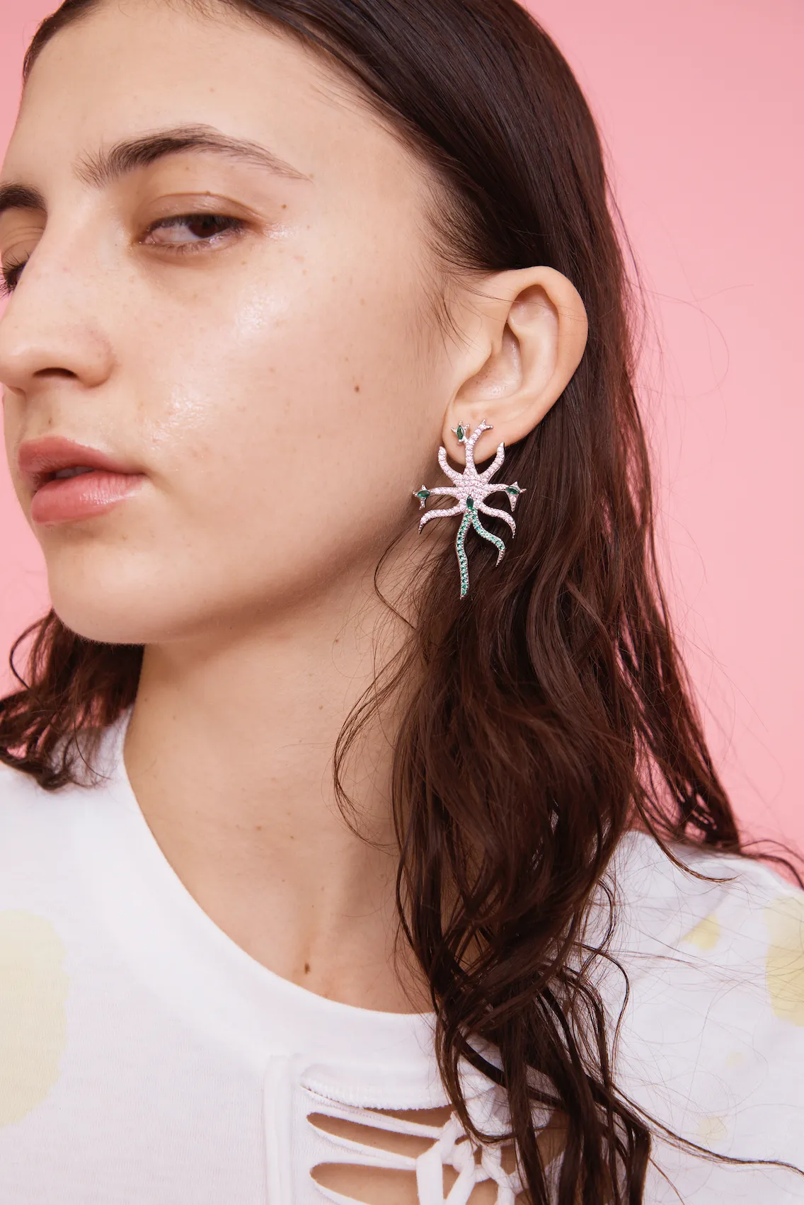 SOFT PINK EMERALD ETOILE EARRINGS