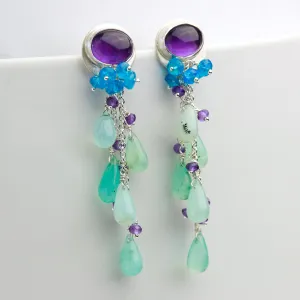SOLD Amethysts with Dangling Peruvian Opals Earrings