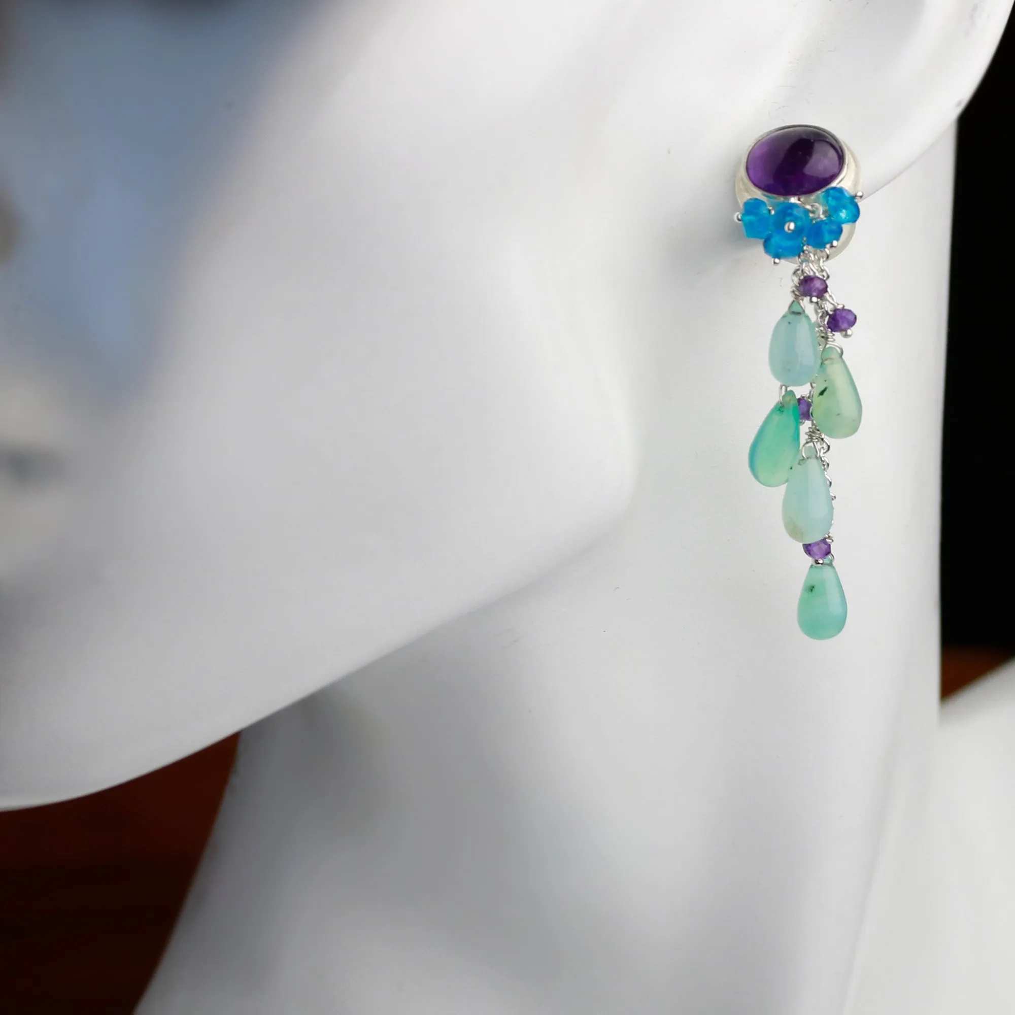 SOLD Amethysts with Dangling Peruvian Opals Earrings