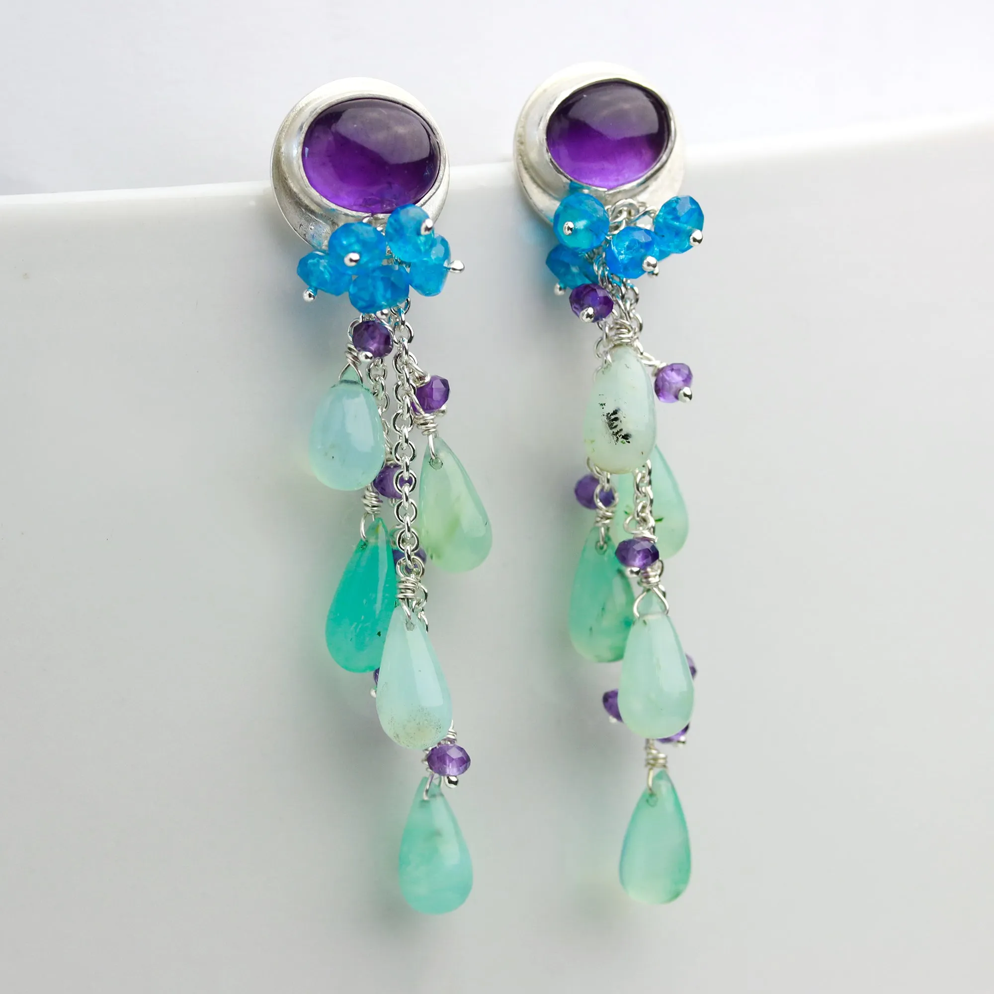 SOLD Amethysts with Dangling Peruvian Opals Earrings