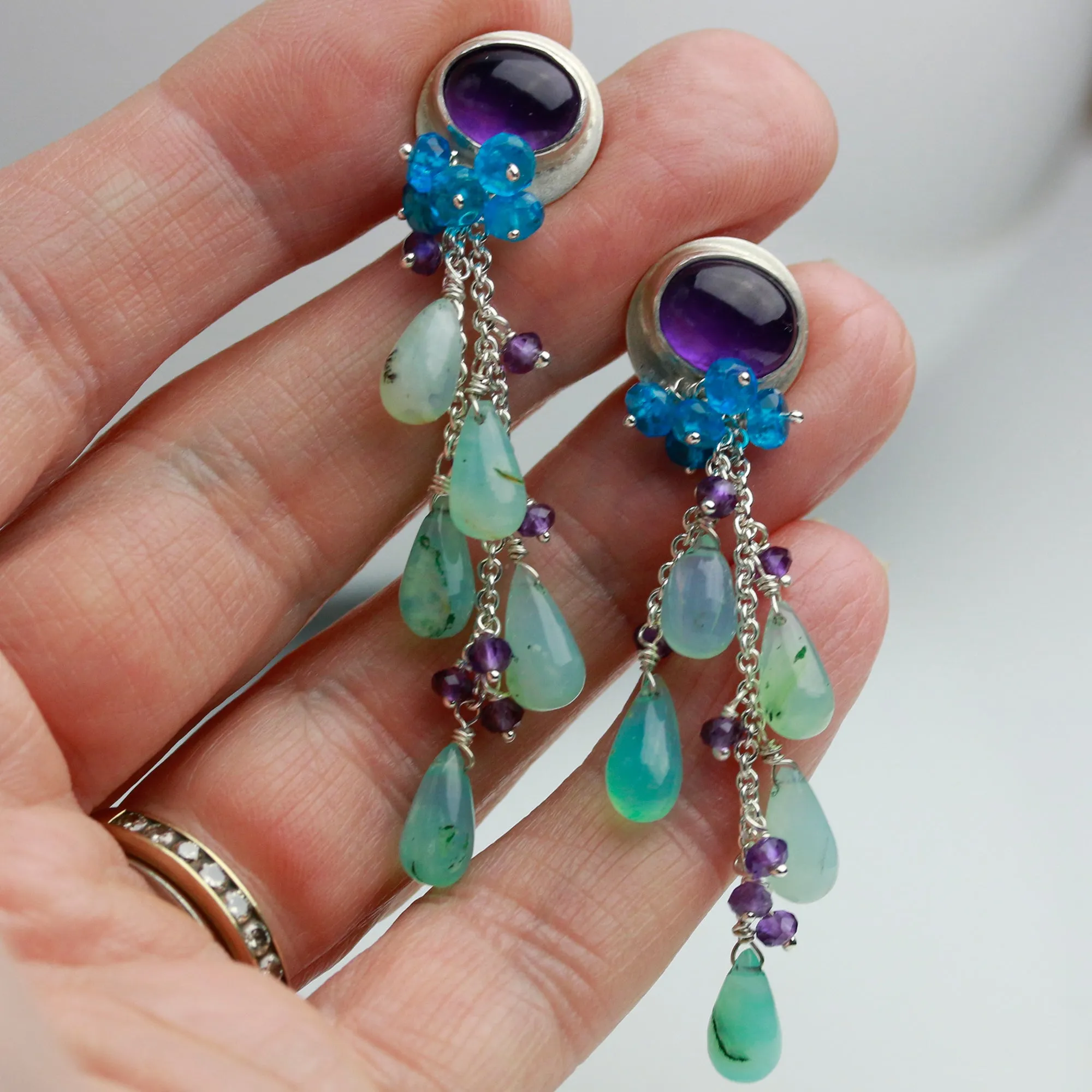 SOLD Amethysts with Dangling Peruvian Opals Earrings