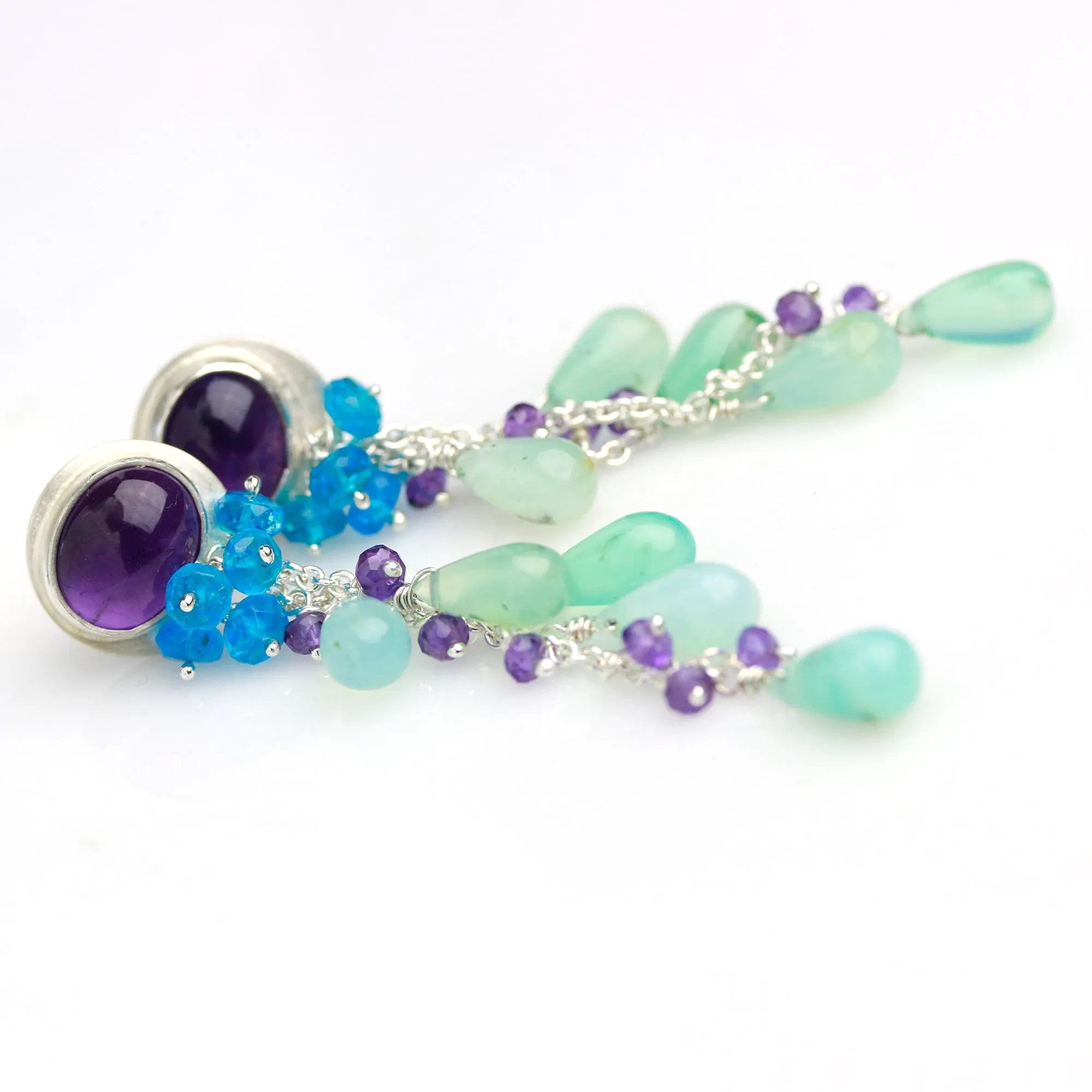 SOLD Amethysts with Dangling Peruvian Opals Earrings