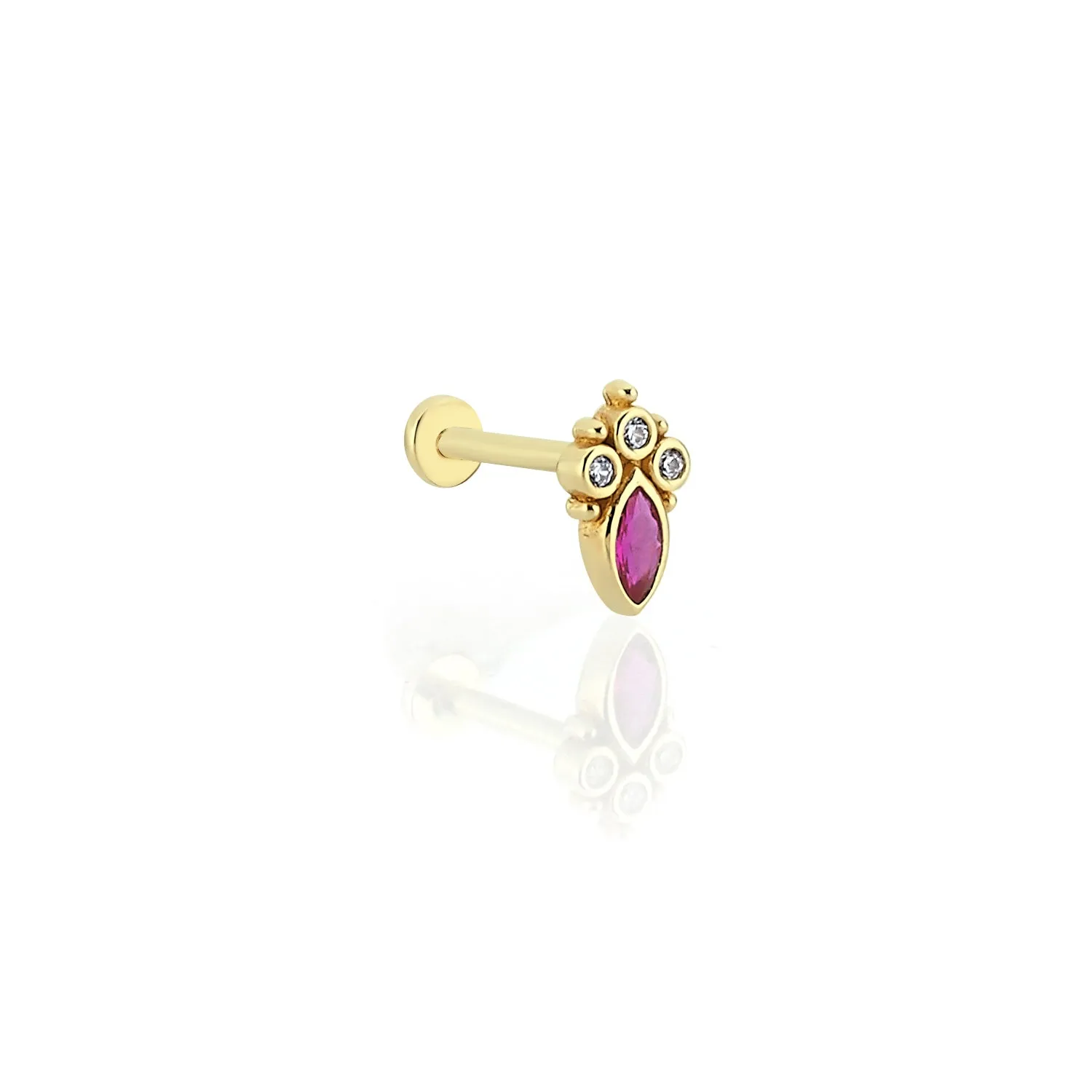 SOLID GOLD RUBY STONE PIERCING