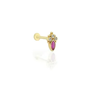 SOLID GOLD RUBY STONE PIERCING