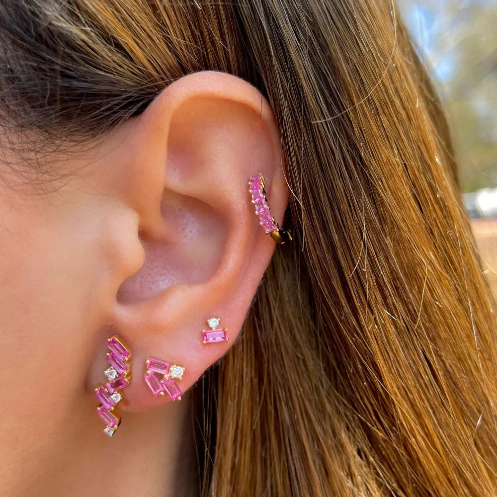 Solitaire x Baguette CZ Stud Earring