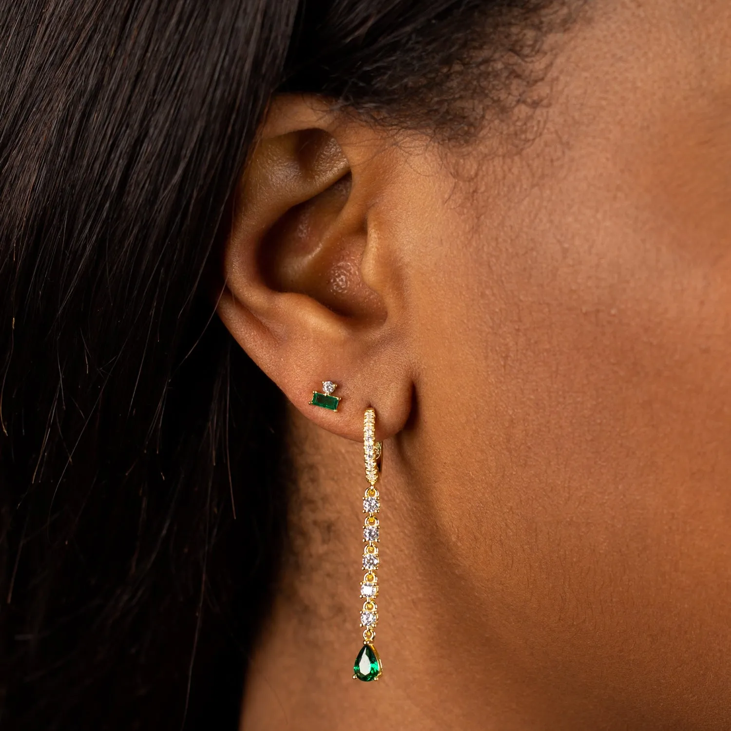 Solitaire x Baguette CZ Stud Earring