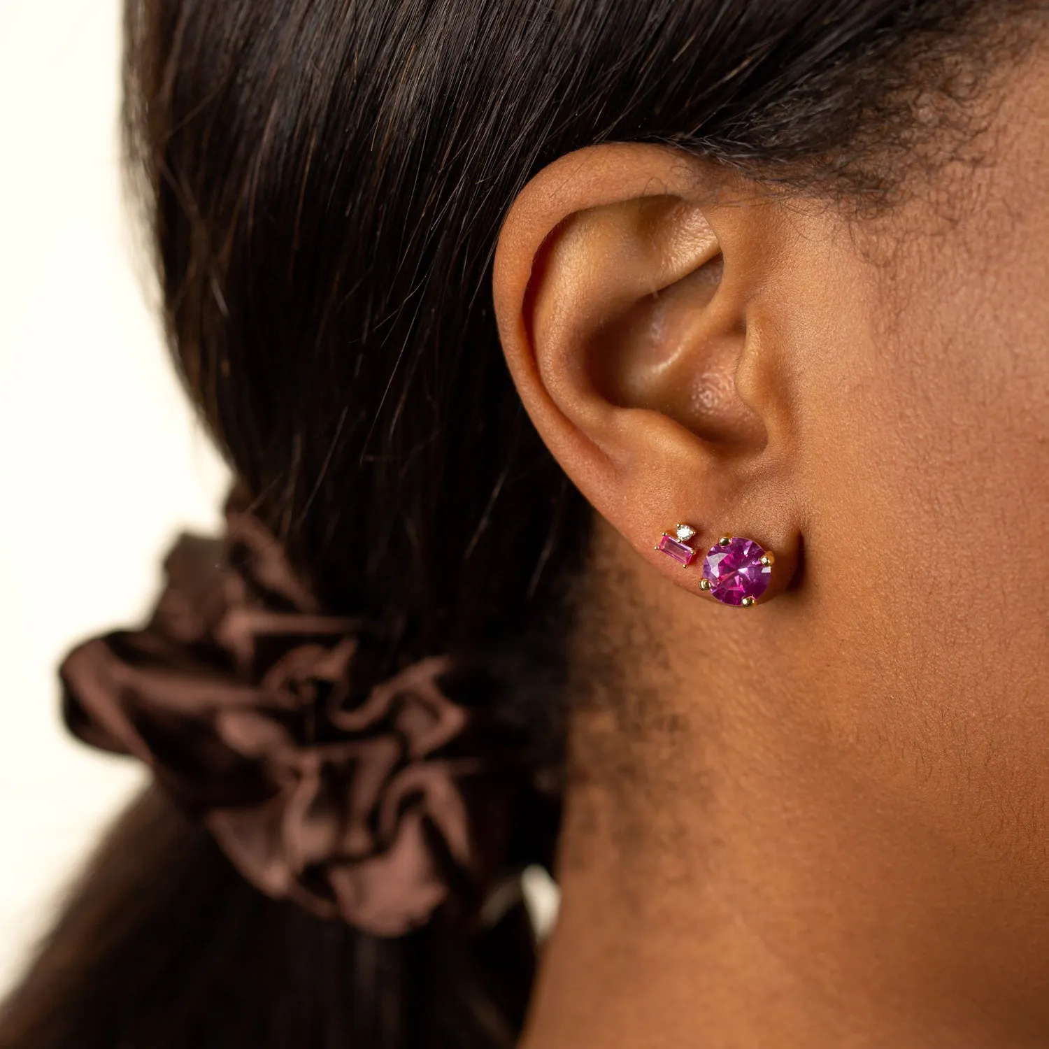 Solitaire x Baguette CZ Stud Earring
