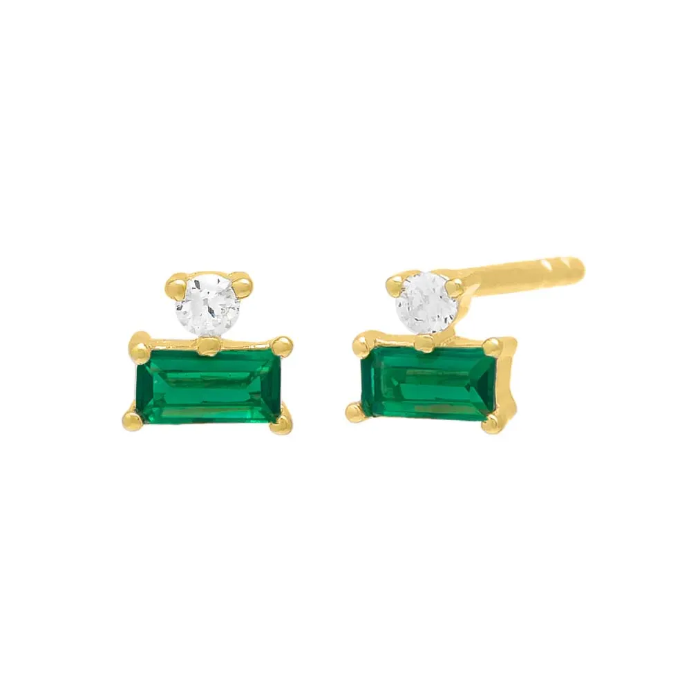 Solitaire x Baguette CZ Stud Earring