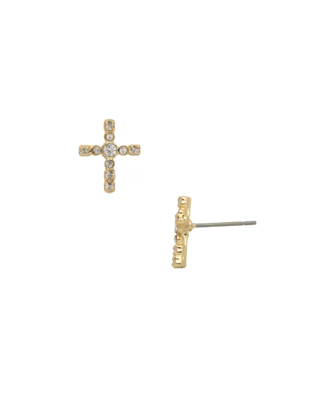 Sorrelli Miley Cross Stud Earrings - Bright Gold Crystal